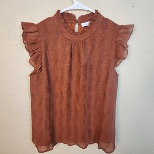 THML Rust Metallic Ruffled Short Sleeve Blouse Small (5872)